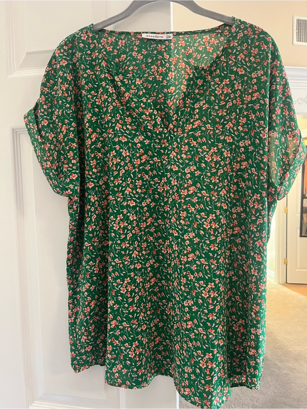 Staccato Floral Short Sleeve Blouse Green & Pink